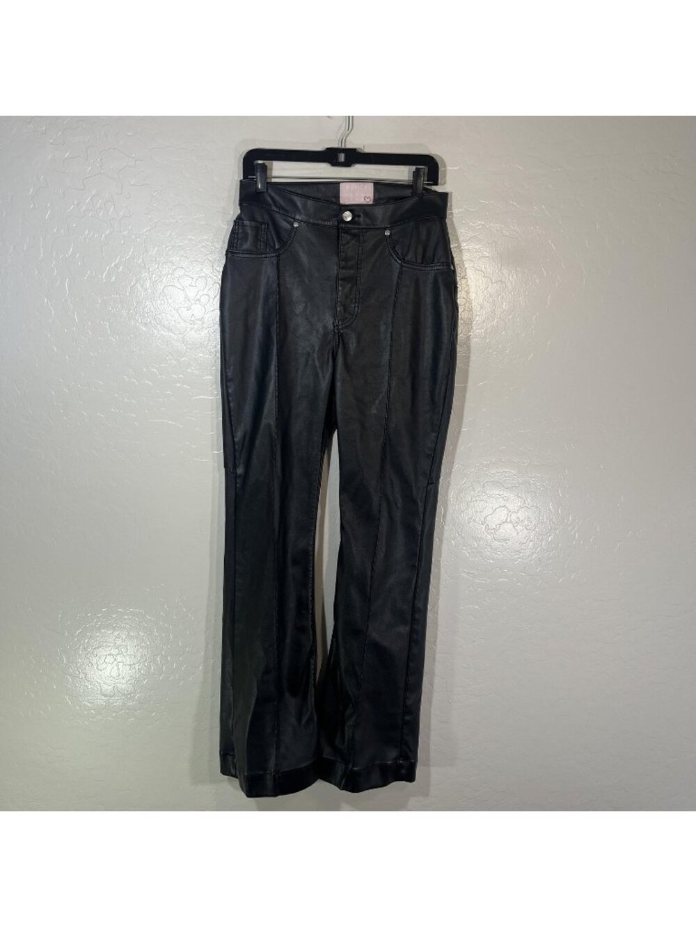 Revice Denim Dress Pants Womens 32 Black Faux Leather Straight Leg Zip Pockets